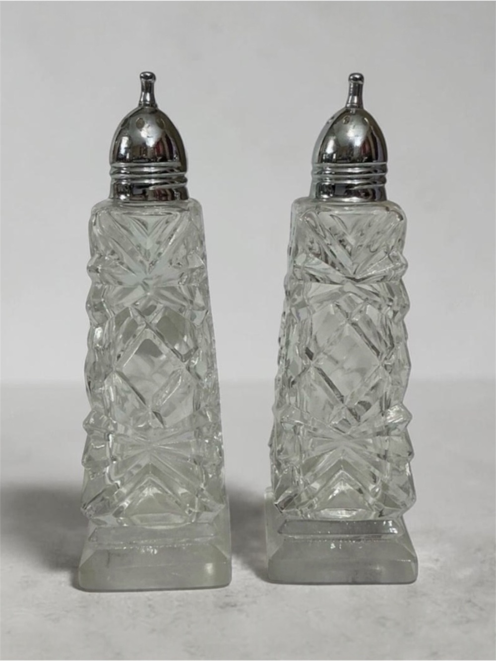 Vintage Superior Quality Hand Cut Glass Crystal Salt & Pepper Shakers